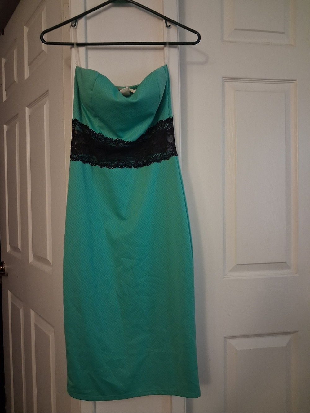 Daisy Strapless Teal Dress with Black Lace Trim